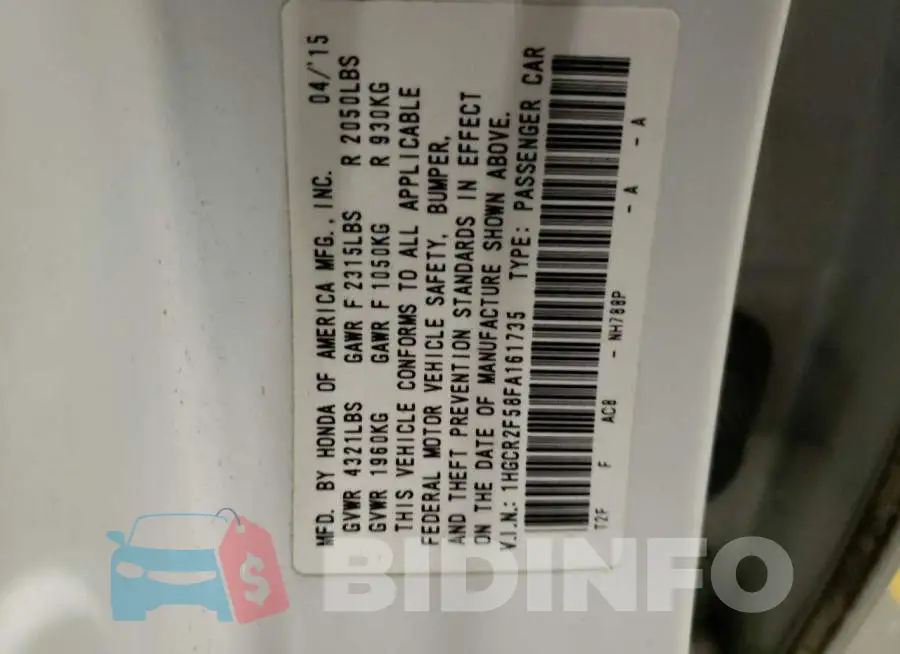 1HGCR2F58FA161735 Photo# 12
