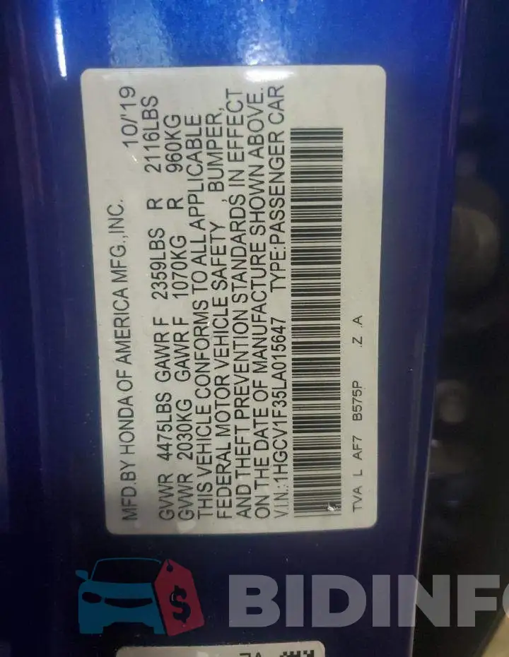1HGCV1F35LA015647 Photo# 12