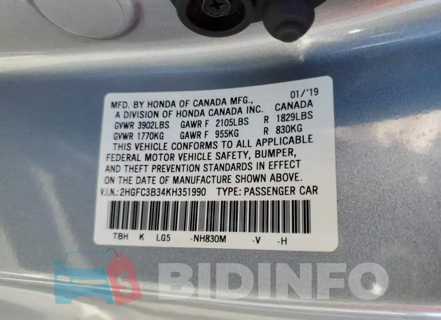 2HGFC3B34KH351990 Photo# 12
