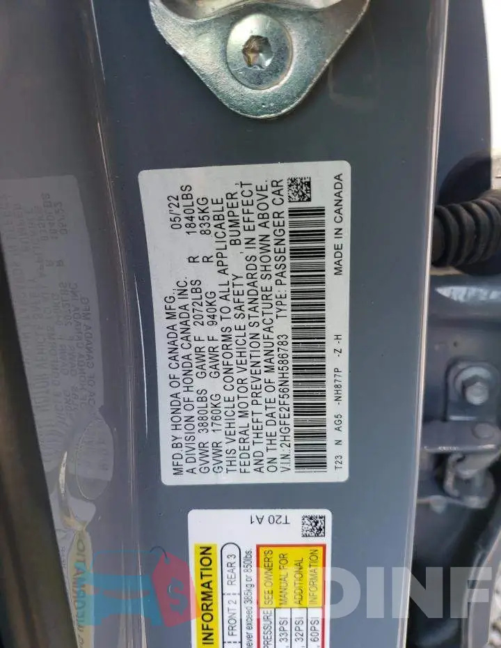 2HGFE2F56NH586783 Photo# 12