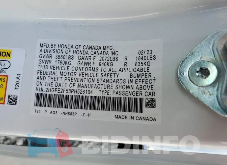 2HGFE2F58PH526104 Photo# 12