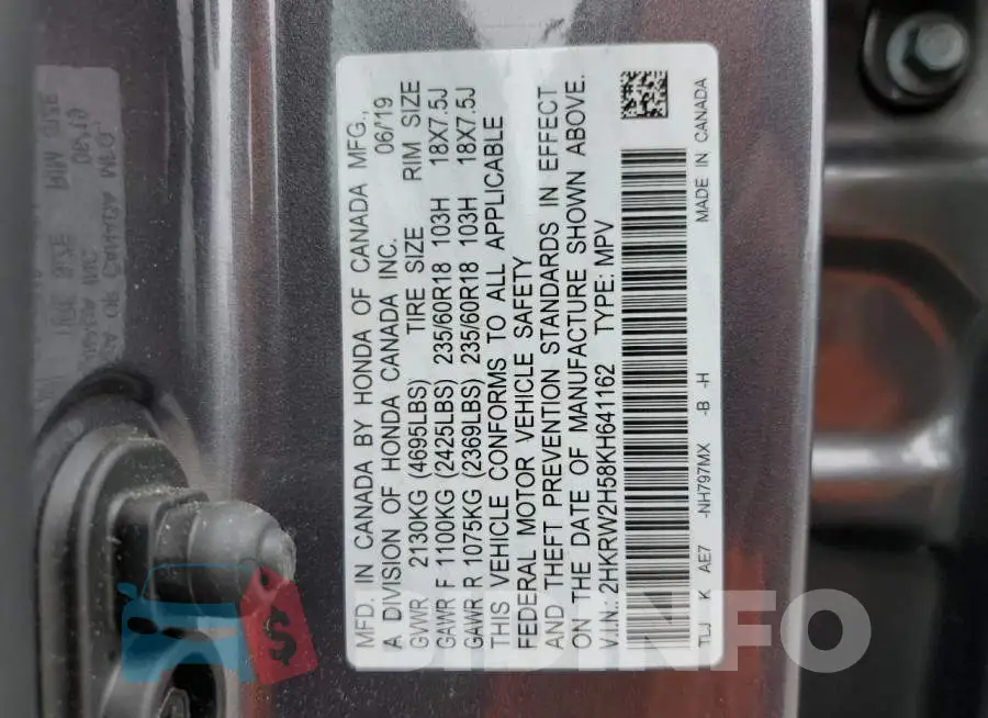 2HKRW2H58KH641162 Photo# 14