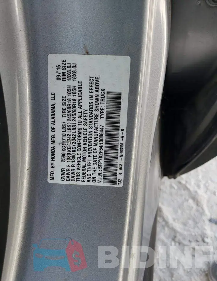 5FPYK2F54HB006447 Photo# 13