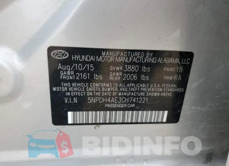 5NPDH4AE3GH741221 Photo# 12