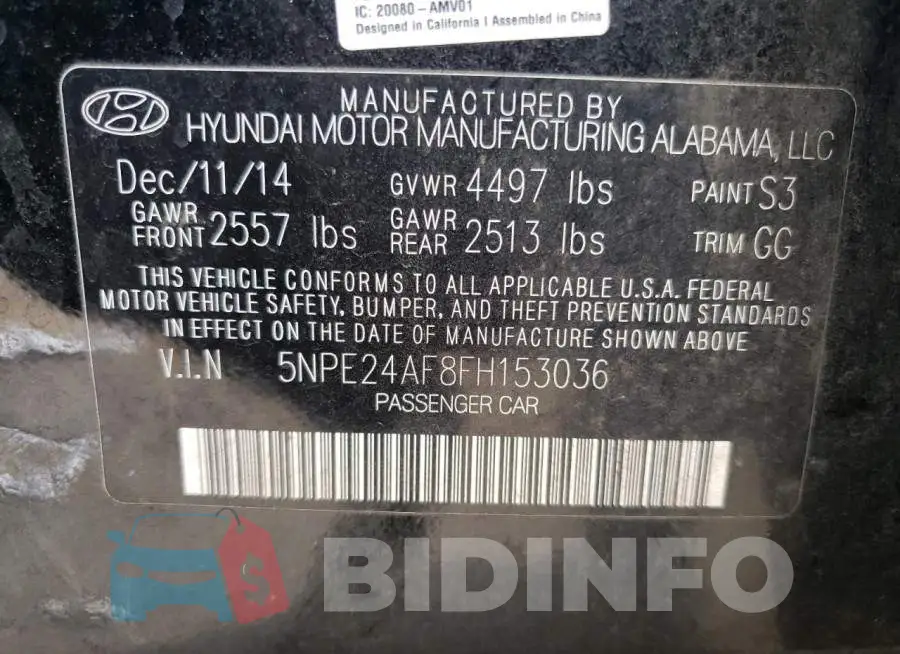 5NPE24AF8FH153036 Photo# 12
