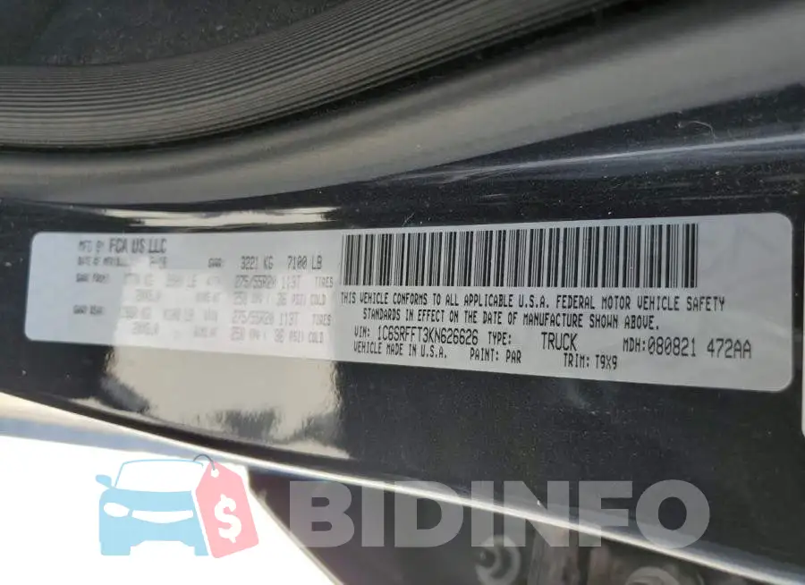 1C6SRFFT3KN626626 Photo# 12