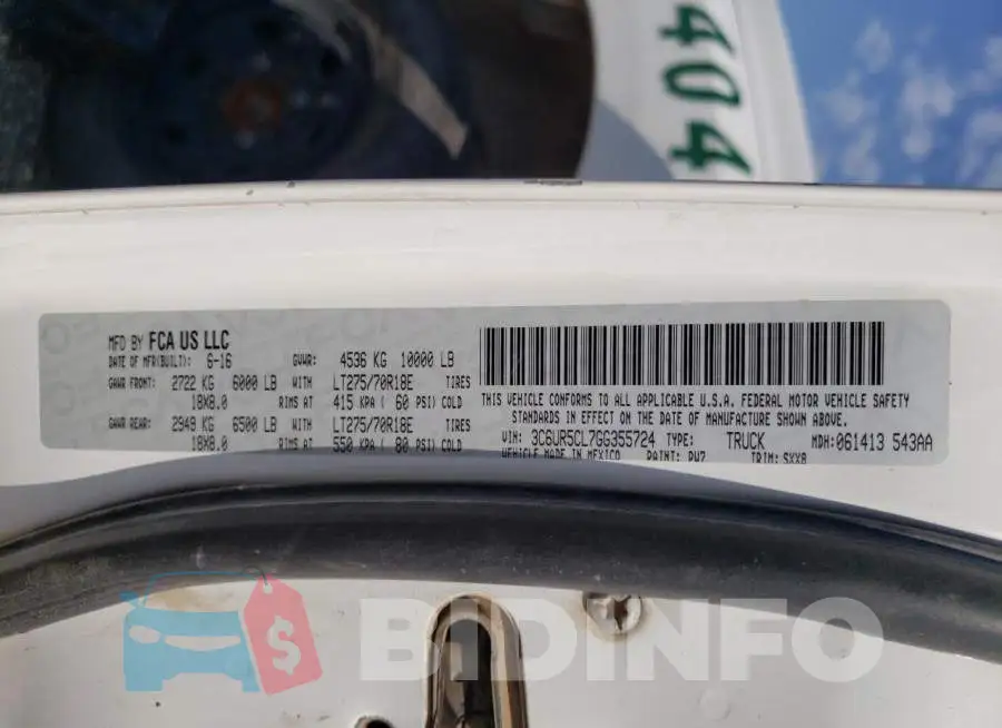 3C6UR5CL7GG355724 Photo# 13