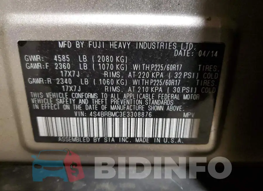 4S4BRBMC3E3308876 Photo# 12