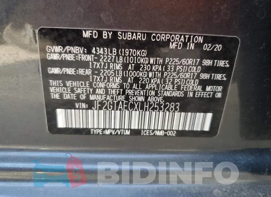 JF2GTAECXLH253283 Photo# 12
