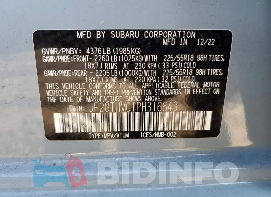 JF2GTHMC1PH316643 Photo# 12