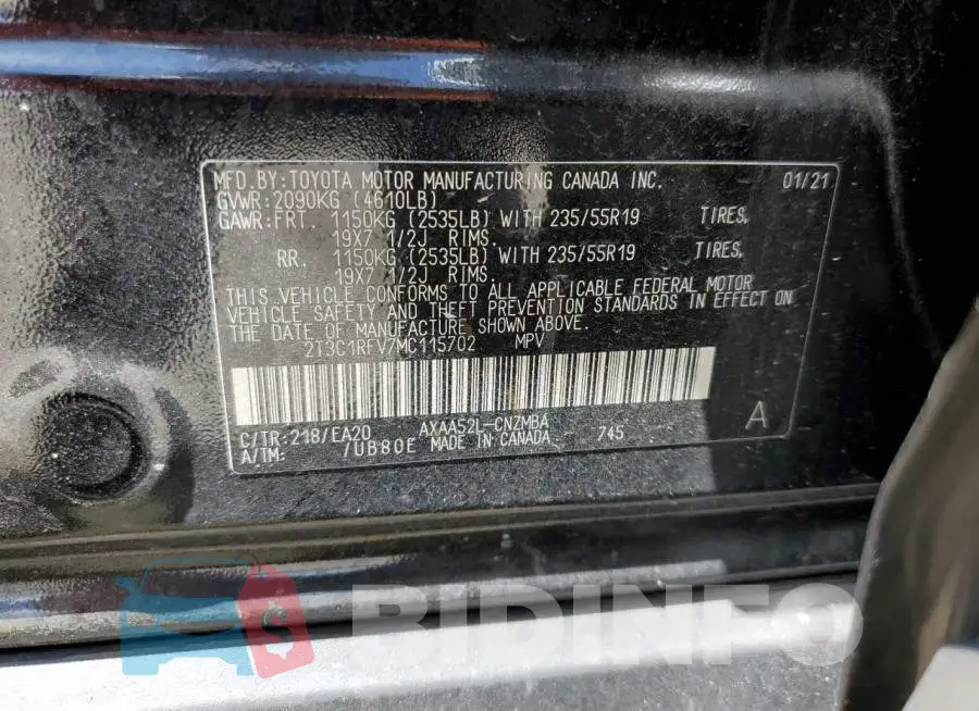 2T3C1RFV7MC115702 Photo# 13