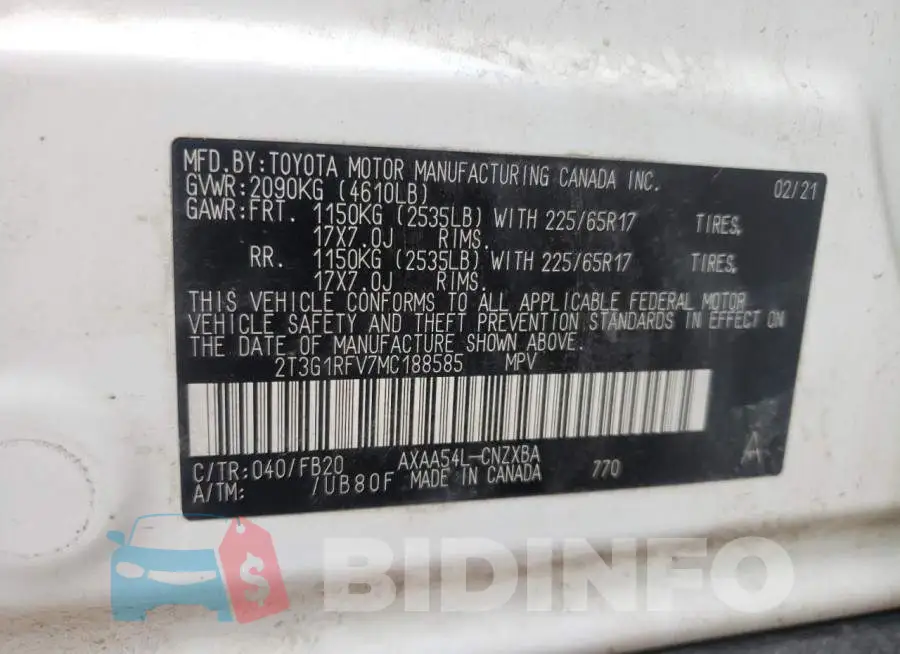 2T3G1RFV7MC188585 Photo# 14
