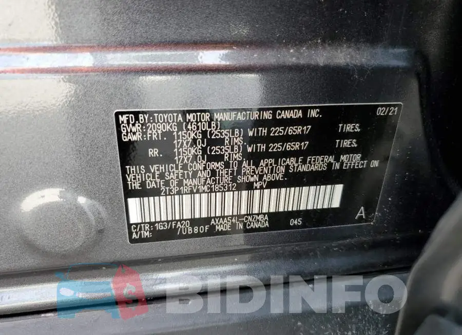 2T3P1RFV1MC185312 Photo# 13
