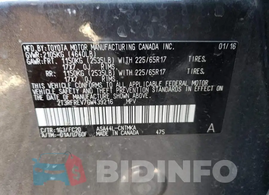 2T3RFREV7GW439216 Photo# 12