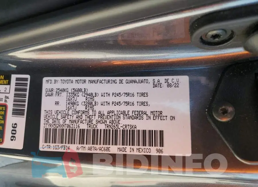 3TYRX5GNXNT063116 Photo# 12