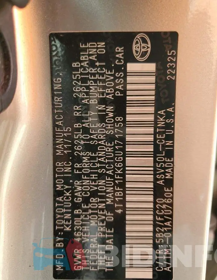4T1BF1FK6GU171758 Photo# 13