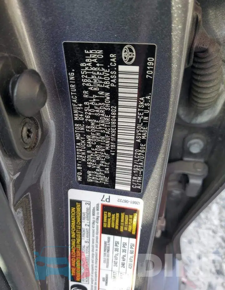 4T1BF1FK9EU804802 Photo# 12