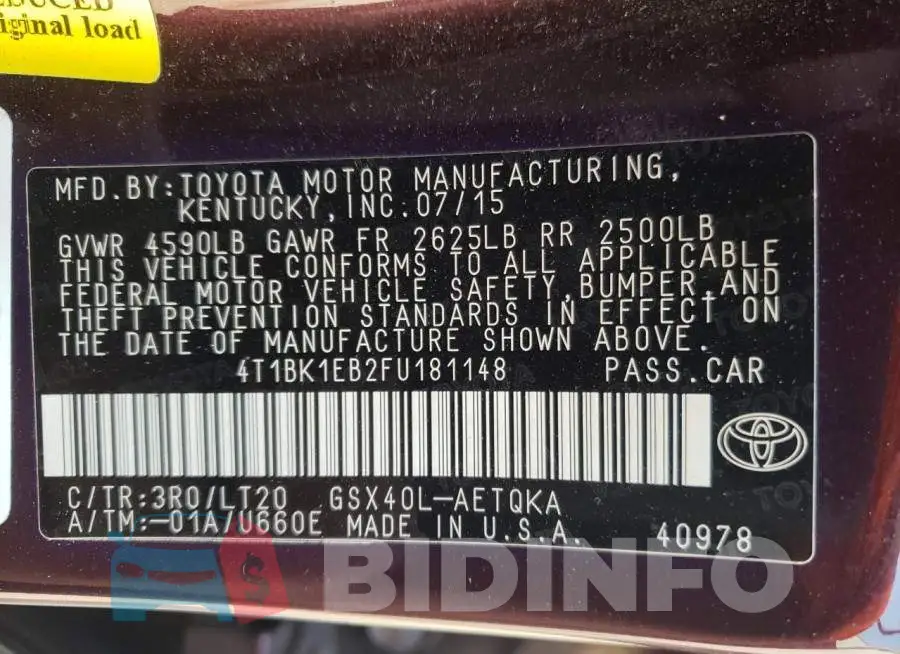 4T1BK1EB2FU181148 Photo# 13
