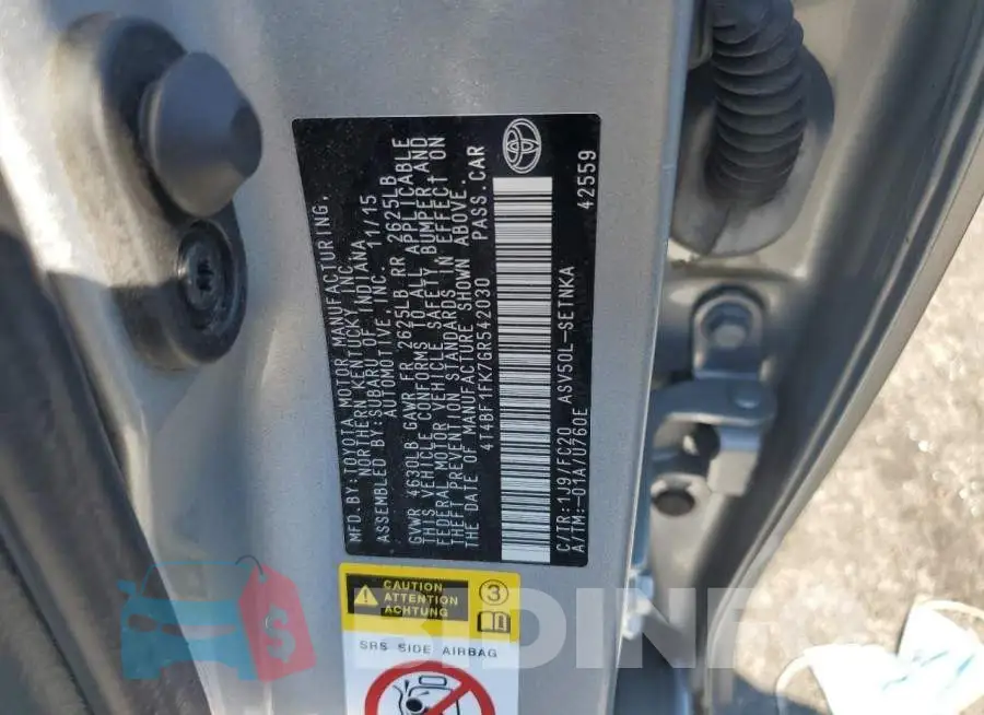 4T4BF1FK7GR542030 Photo# 10