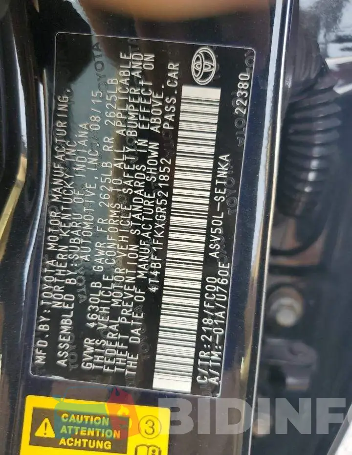 4T4BF1FKXGR521852 Photo# 12