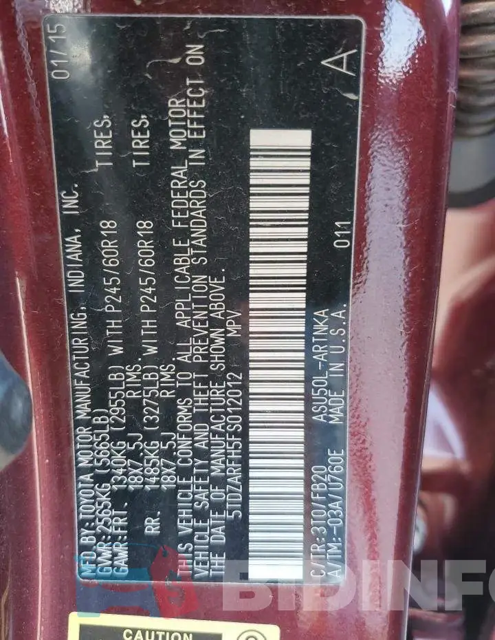 5TDZARFH5FS012012 Photo# 14