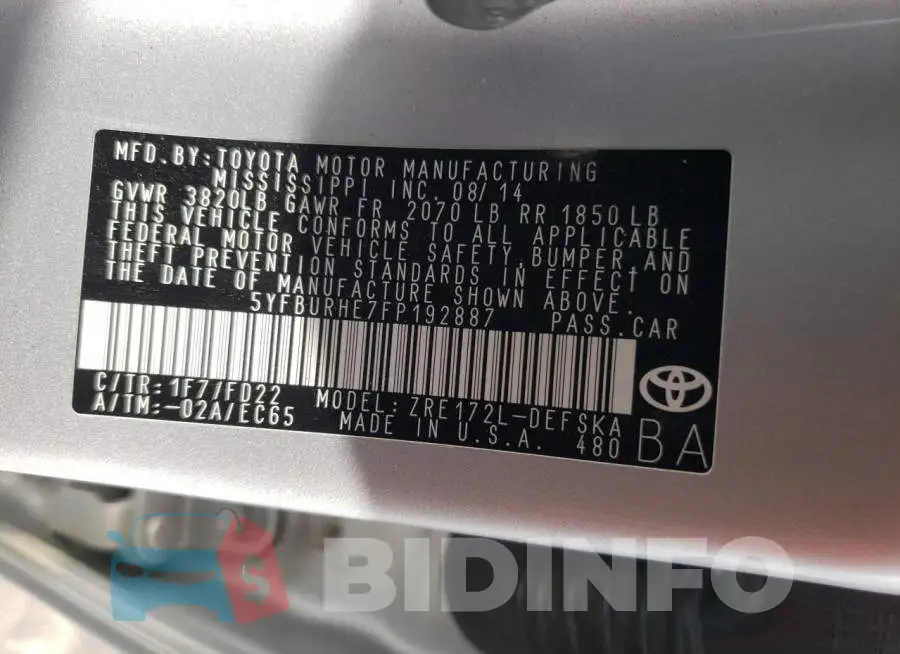 5YFBURHE7FP192887 Photo# 13