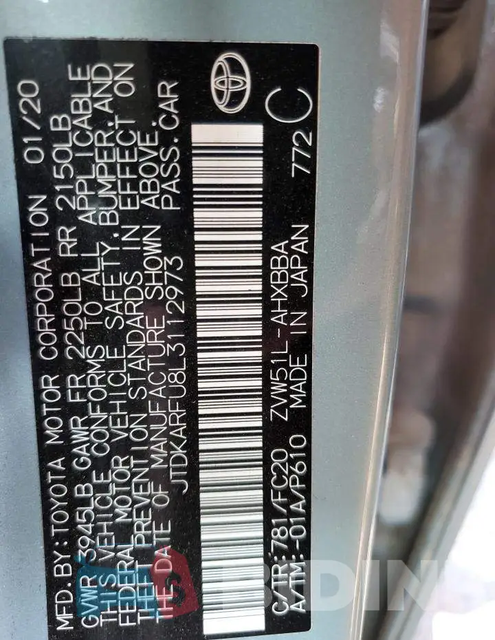 JTDKARFU8L3112973 Photo# 12