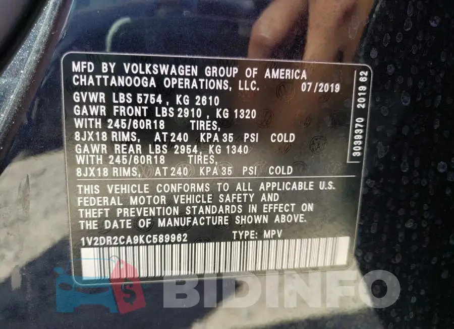 1V2DR2CA9KC589962 Photo# 13