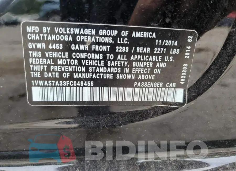 1VWAS7A33FC049455 Photo# 12
