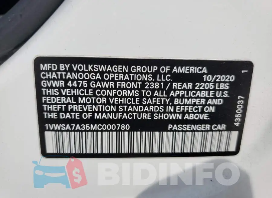 1VWSA7A35MC000780 Photo# 12