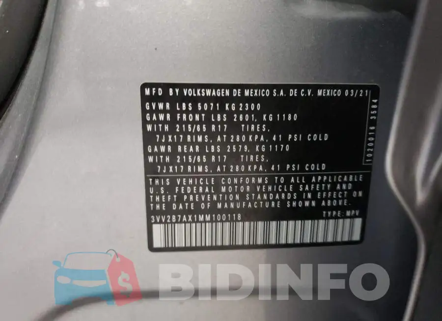 3VV2B7AX1MM100118 Photo# 13