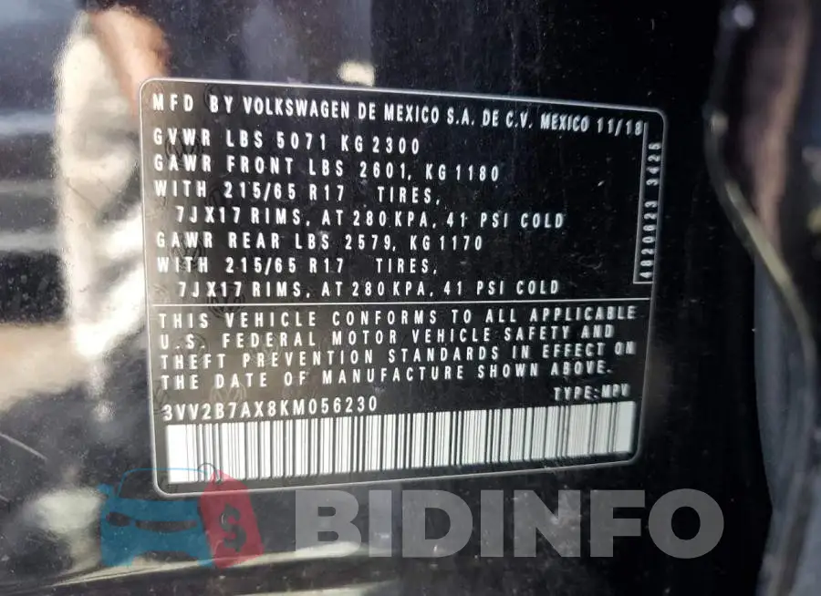 3VV2B7AX8KM056230 Photo# 13