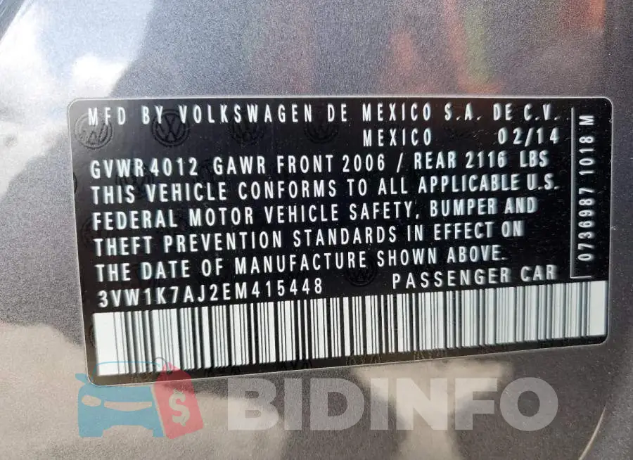 3VW1K7AJ2EM415448 Photo# 13