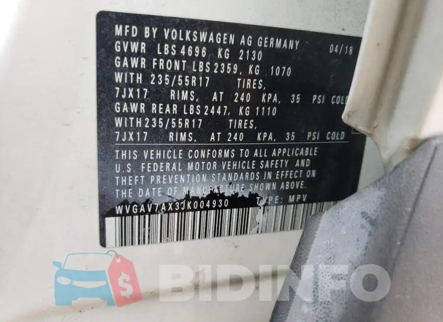 WVGAV7AX3JK004930 Photo# 13