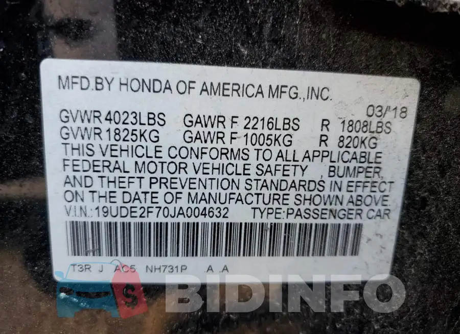 19UDE2F70JA004632 Photo# 13