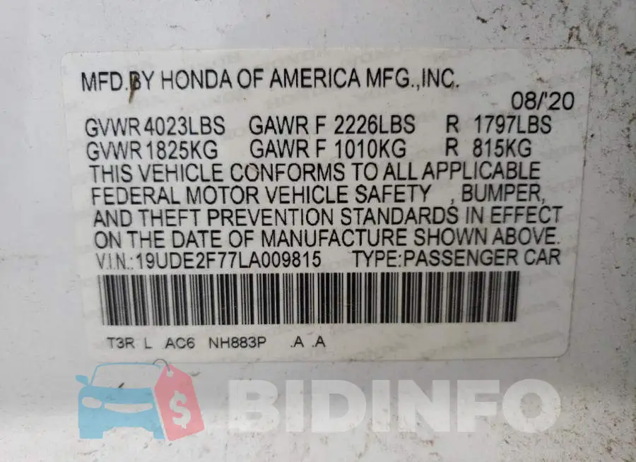 19UDE2F77LA009815 Photo# 13