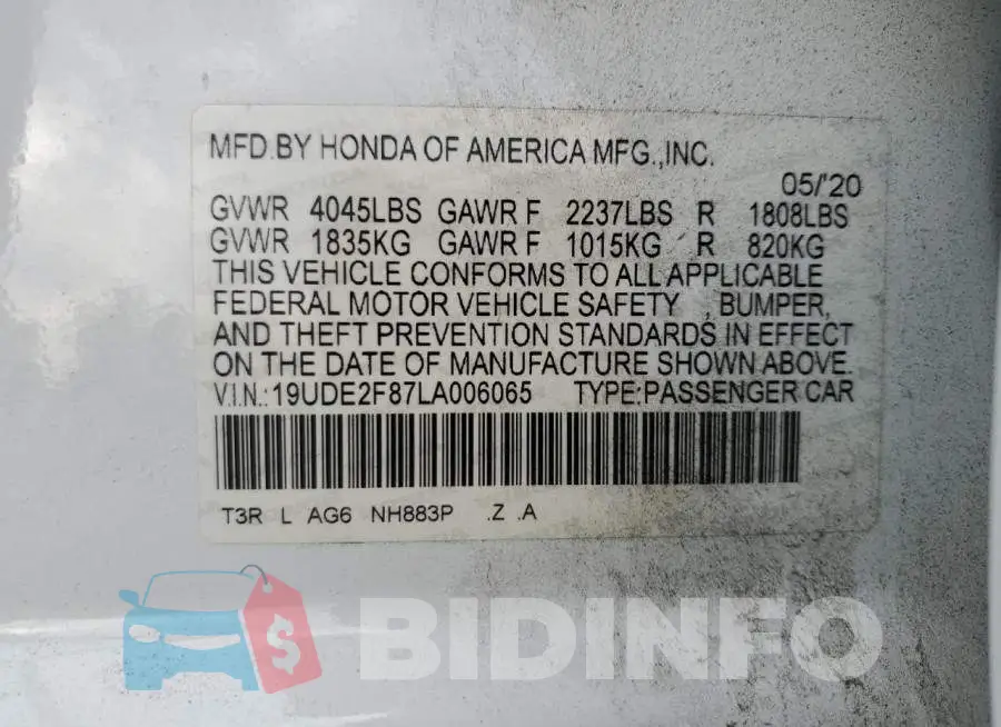 19UDE2F87LA006065 Photo# 12