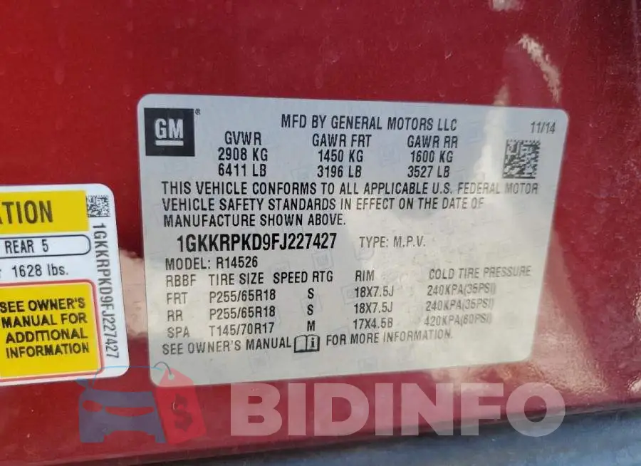 1GKKRPKD9FJ227427 Photo# 13