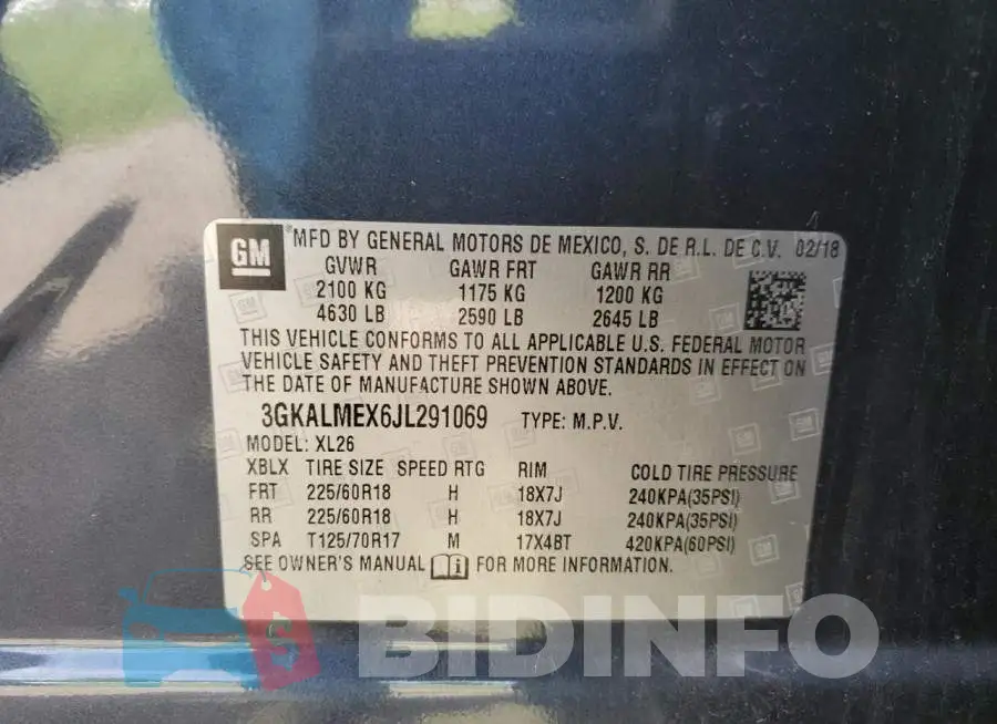 3GKALMEX6JL291069 Photo# 13