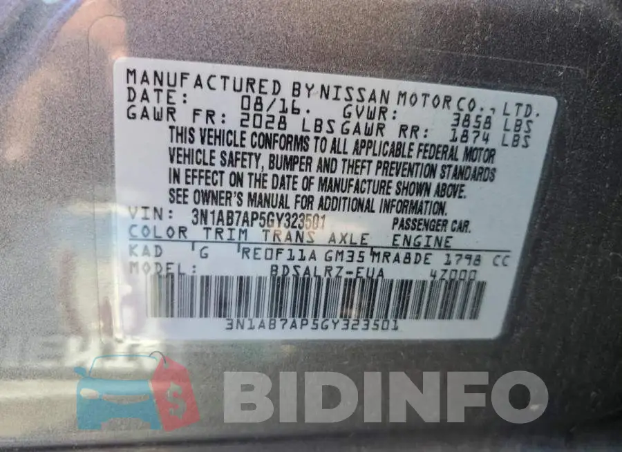 3N1AB7AP5GY323501 Photo# 12