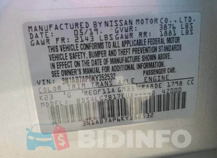 3N1AB7AP6KY352532 Photo# 12