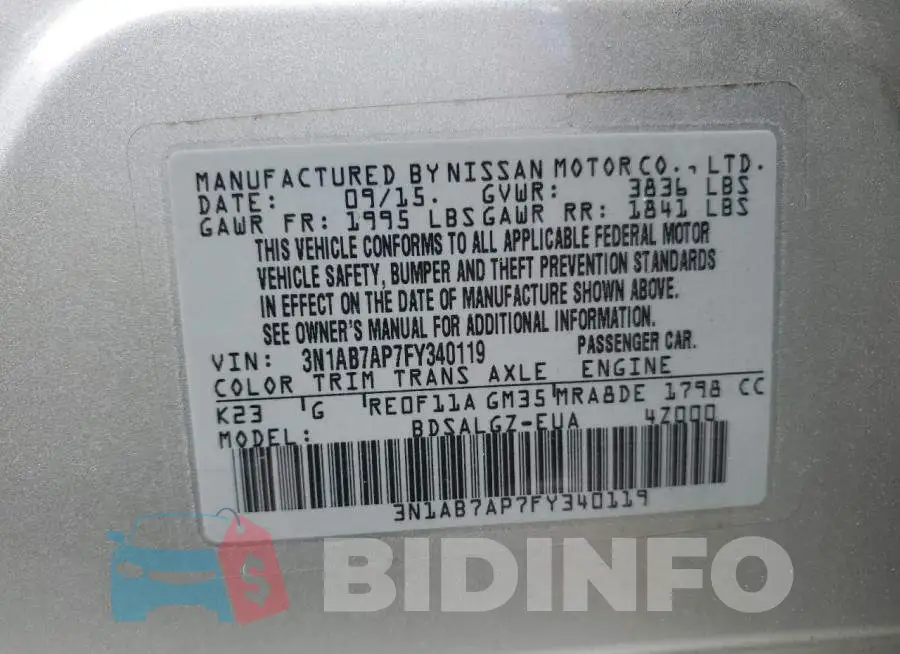 3N1AB7AP7FY340119 Photo# 13