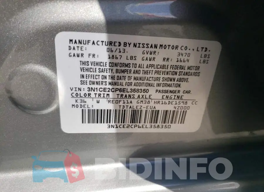 3N1CE2CP6EL358350 Photo# 12