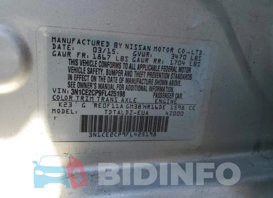 3N1CE2CP9FL425198 Photo# 12