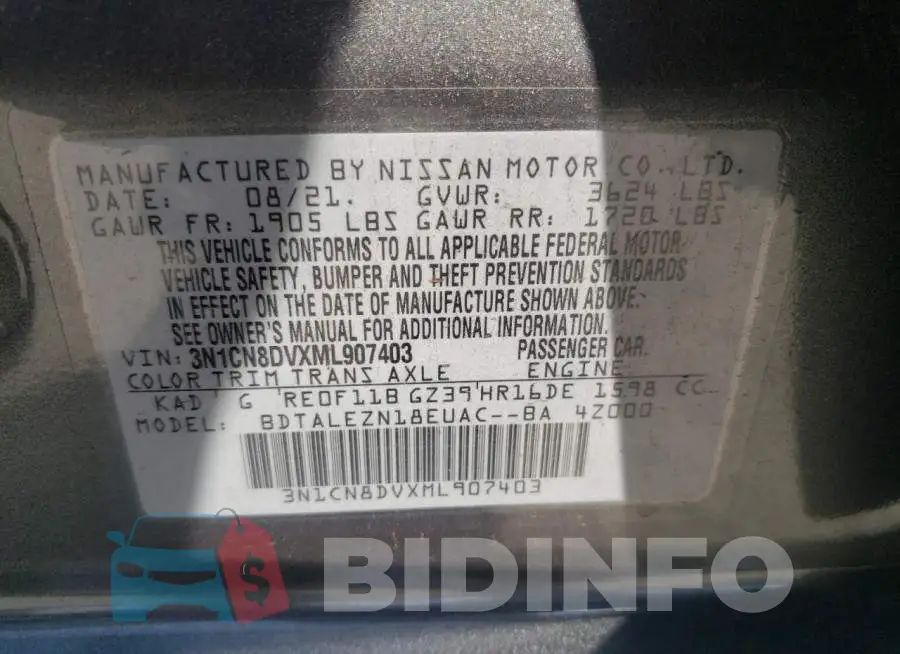 3N1CN8DVXML907403 Photo# 13