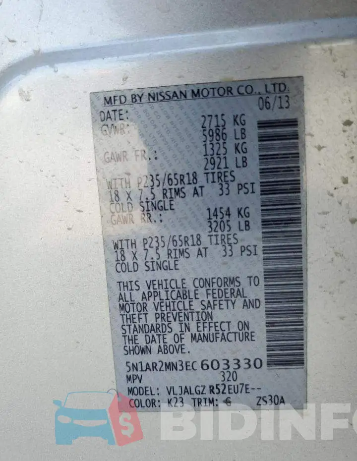 5N1AR2MN3EC603330 Photo# 13