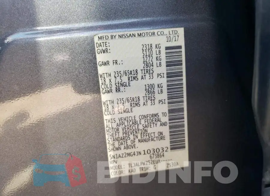 5N1AZ2MG4JN103032 Photo# 13