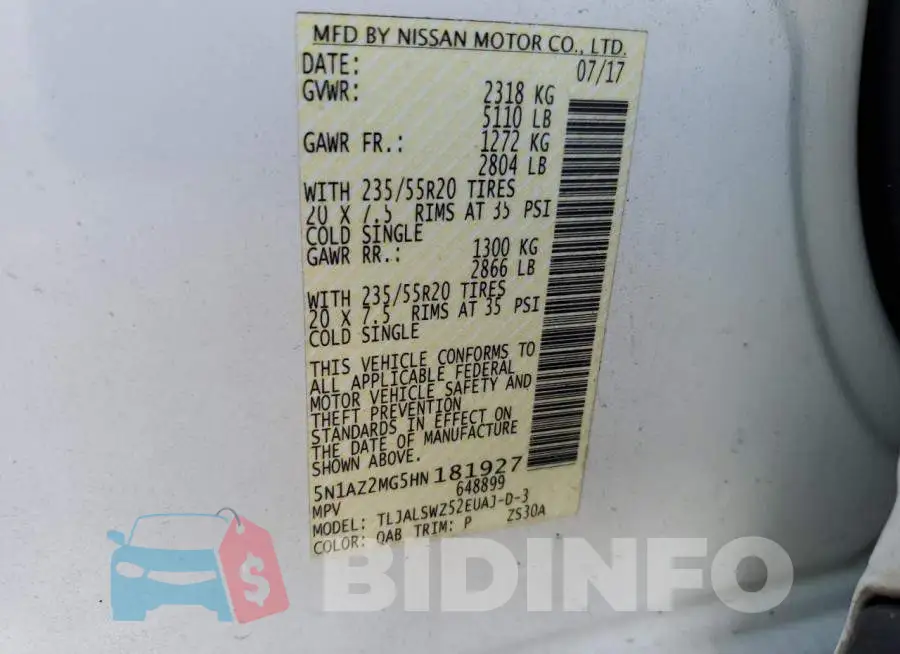 5N1AZ2MG5HN181927 Photo# 12