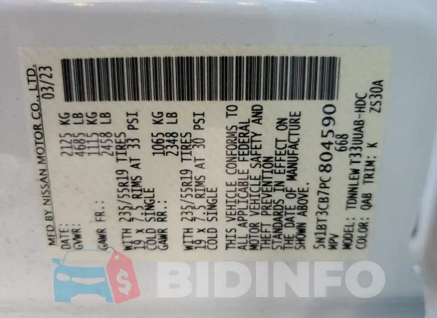 5N1BT3CB7PC804590 Photo# 14