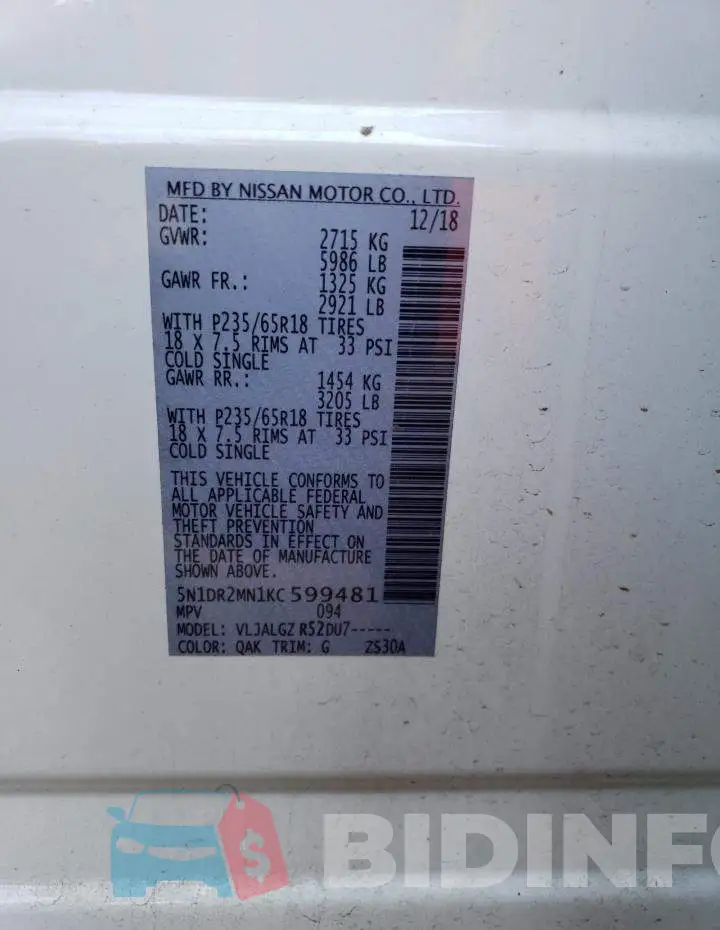 5N1DR2MN1KC599481 Photo# 13